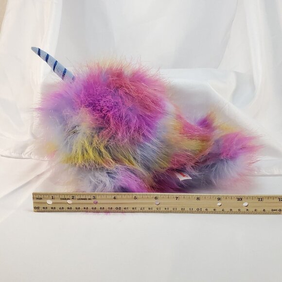 Aurora World 10" Neptune Narwhal Purple Blue Yellow Long Fur Plush 2018 - Picture 10 of 11